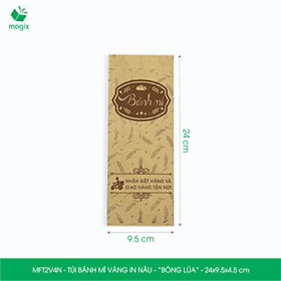 MFT2V4N - 24x9.5x4.5 cm - 100 túi giấy đựng bánh mì, túi đựng thức ăn mang đi, túi take away