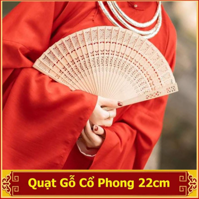 Quạt cổ phong nan gỗ quạt xếp cầm tay phong cách cổ trang Trung Quốc