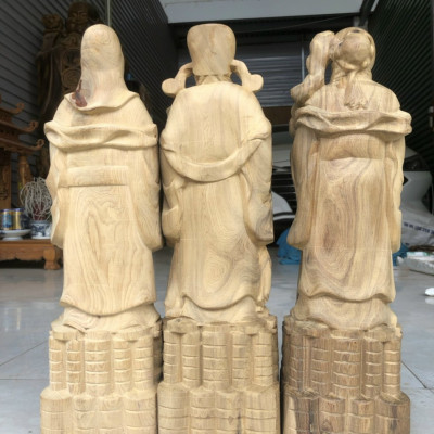 Bộ tượng phật tam đa phúc lộc thọ bằng gỗ bách xanh thơm phức kt cao 40×13×11cm