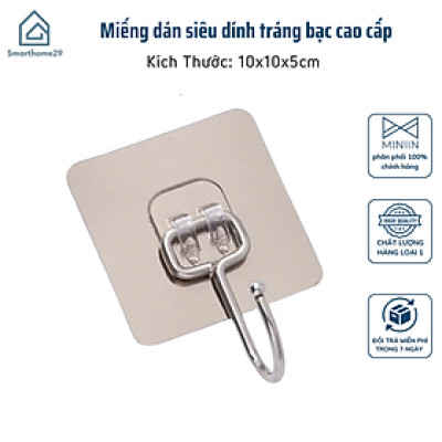 Set 10 Miếng Dán Tường Siêu Dính Tráng Bạc + Móc Inox 304 Chống Gỉ Cực Chắc - HÀNG CHÍNH HÃNG MINIIN