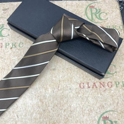 Cà vạt nam bản nhỏ 6cm mẫu tự thắt màu nâu kẻ trắng mới t2/2024