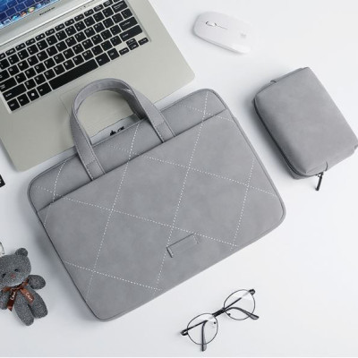 Túi xách da chống sốc cho máy tính, macbook, laptop màu hồng cute - Tặng kèm gấu bông và ví đựng phụ kiện