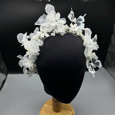 Băng đô cài tóc hoa đất đính bướm hiệu ứng 3D