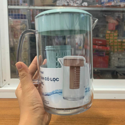 Ca kính uống nước có lọc 1500ml - Lõi lọc tháo rời, nắp kín - Trà, nước detox hoa quả bỏ tủ lạnh, Bình đựng nước, Bình pha trà có lõi lọc