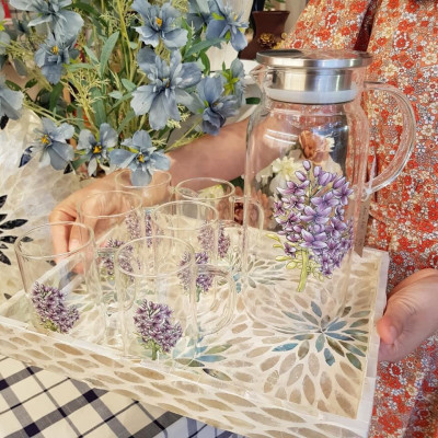 BỘ BÌNH ĐỰNG NƯỚC THỦY TINH CHỊU NHIỆT CAO CẤP HỌA TIẾT HOA 3D - VD68 ( 1 BÌNH + 6 CỐC)