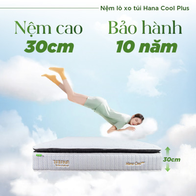 Nệm lò xo túi  cao cấp Hana Cool Plus Tatana, Thiết kế sang trọng, khung lò xo vững chắc, êm ái độ đàn hồi cao - Độ dày 30cm