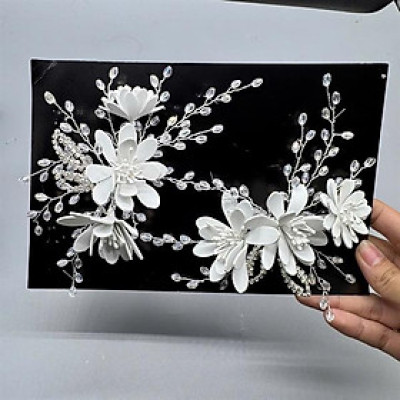 Cài tóc cô dâu ngày cưới mẫu cài tóc hoa đính hạt pha lê trắng