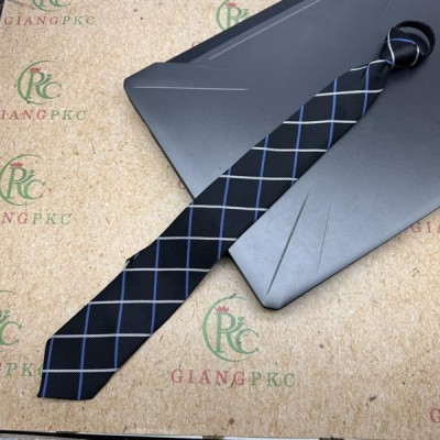 Cà vạt nam mẫu thắt sẵn dây kéo bản nhỏ 6cm màu đen caro chấm xanh