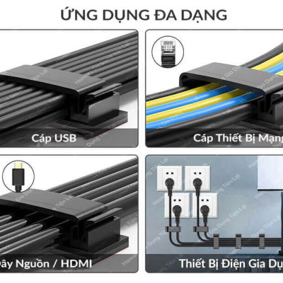 Vỉ 10 Kẹp Dây Cáp Điện Bàn Làm Việc Keo Acrylic Dán Tường Chốt Cố Định Chống Rối Thu Gọn Cáp Sạc