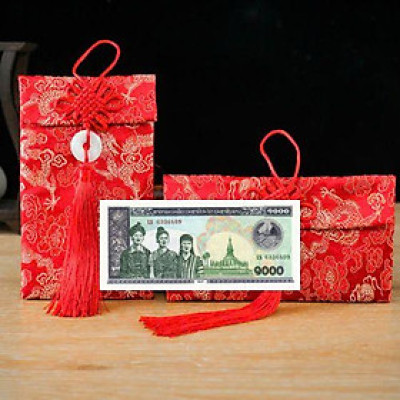 Túi gấm màu xanh loại 1000 Lào sưu tầm, làm quà tặng