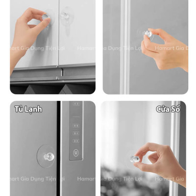 Miếng Dán Núm Tủ Ngăn Kéo Acrylic Móc Tay Kéo Cửa Sổ Tủ Lạnh Siêu Dính Không Khoan Tiện Lợi
