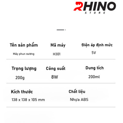 Máy phun sương tinh dầu tạo ẩm Rhino H301 hình mặt trăng, dung tích 200ml, nhỏ gọn - Hàng chính hãng
