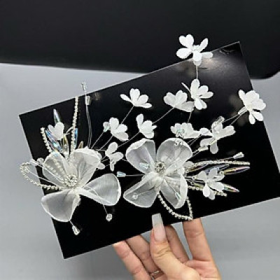 Cài tóc cô dâu hoa voan đính hoa nhí mới t9/2024