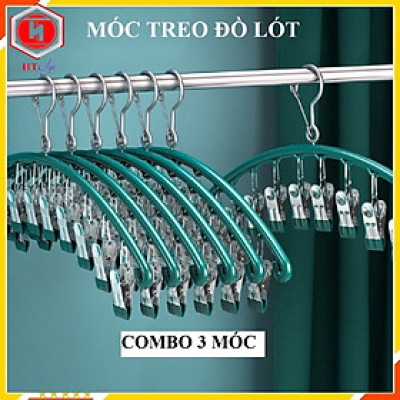 Móc Treo Quần Áo, Combo 3 Móc Phơi Đồ Chống Rơi, Mỗi Móc Có 10 Kẹp, Móc Treo Đồ Lót, Tất Vớ