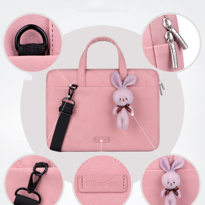 Túi chống sốc da cặp da chống sốc cho macbook, laptop, surface đeo chéo cute tặng kèm gấu bông