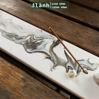 Đế Nhang Nụ Trầm Hương Sứ Tráng Men Cao Cấp Họa Tiết Tranh Thủy Mặc Phong Thủy Sông Núi Thiền Nhật Thủ Công 3 Lành