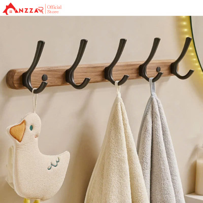 Móc treo tường bằng gỗ óc chó Anzzar, Giá treo áo treo tường thích hợp cho phòng tắm Nhà bếp Phòng ngủ Hành lang MT-11