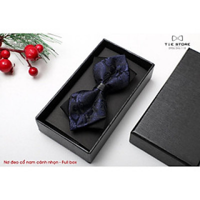 Nơ Đeo Cổ Nam cánh nhọn, Màu xanh đen retro Paislay - Nơ chú rể, MC , tặng kèm hộp