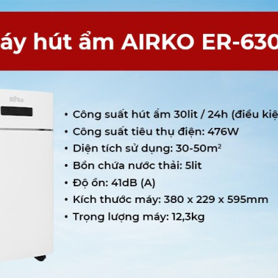Máy hút ẩm gia dụng chính hãng Dorosin Airko 630E (80m2)/Công suất hút ẩm 30 lít /ngày/ Cảm ứng điện tử thông minh