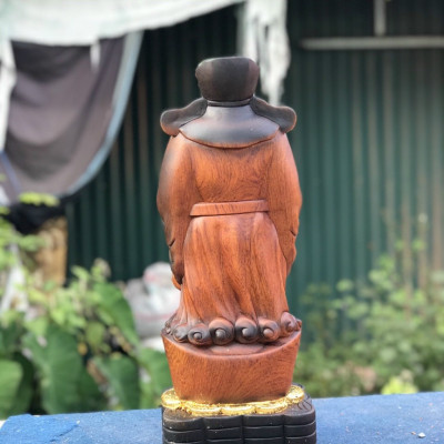 Tượng ông thần tài bằng gỗ hương đá làm mầu giả cổ kt cao 50cm