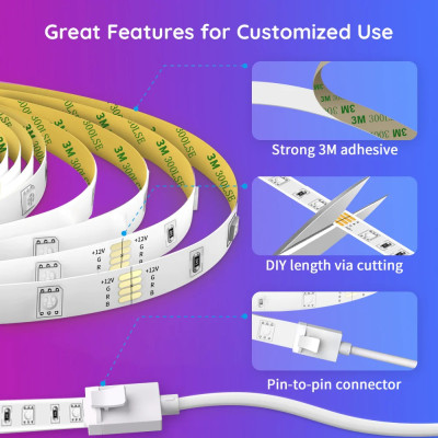 Dây đèn LED RGB chạy đuổi Govee Wi-Fi Strip Lights H6110 | Gồm 2 cuộn 5m, Cảm biến nhấp nháy theo nhạc độc đáo