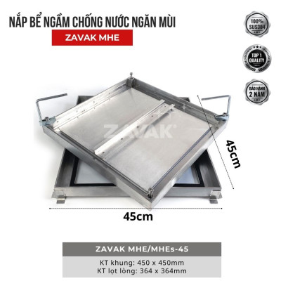 Nắp bể ngầm inox chống nước ngăn mùi ZAVAK MHE-45. Nắp lát gạch âm sàn 45x45cm.