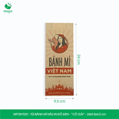 MFT2N7DD - 24x9.5x4.5 cm - 100 túi giấy đựng bánh mì, túi đựng thức ăn mang đi, túi take away