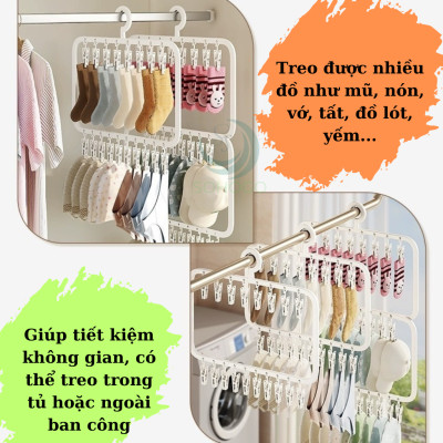 Móc kẹp mũ nón, vớ tất, yếm, khẩu trang, đồ lót từ 18-26 kẹp, sắp xếp tủ quần áo gọn gàng, tiết kiệm không gian nhà cửa