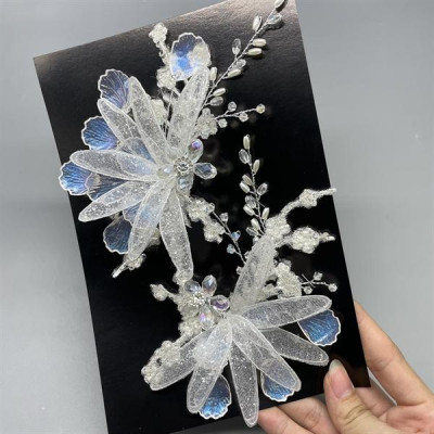 Cài tóc cô dâu hoa lưới đính vảy xanh ngọc mẫu mới t8/2024