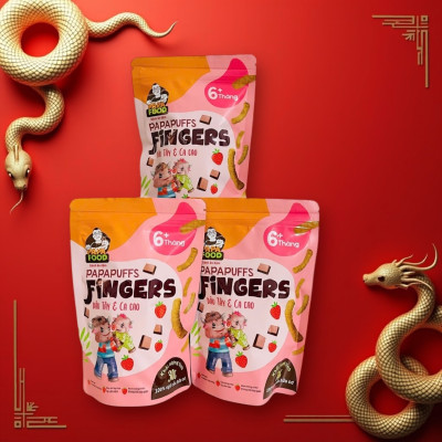 Bánh ăn dặm PAPAFOOD PAPAPUFFS Vị Dâu Tây & Ca Cao - 100% Ngũ Cố Hữu Cơ - Gói 30G