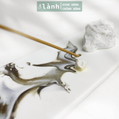 Đế Nhang Nụ Trầm Hương Sứ Tráng Men Cao Cấp Họa Tiết Tranh Thủy Mặc Phong Thủy Sông Núi Thiền Nhật Thủ Công 3 Lành