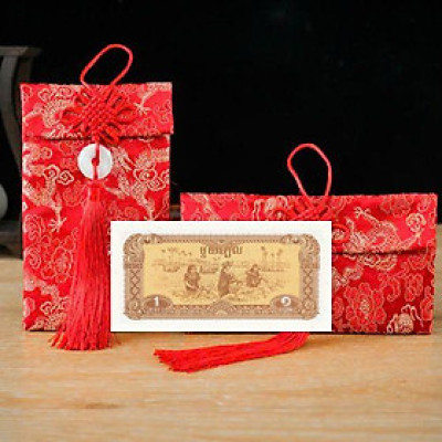 Túi gấm hình ảnh nông dân gặt lúa loại 1 Cambodia sưu tầm, làm quà tặng