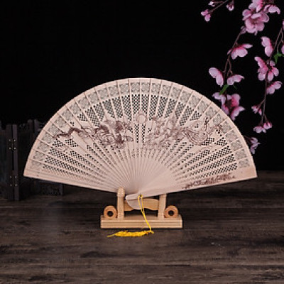 Quạt rồng phượng thanh gỗ cổ trang phong thủy, biểu diễn, trang trí, chụp ảnh mát sang trọng