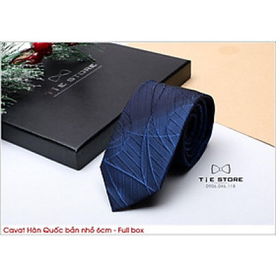 Cavat chú rể, MC, công sở nam Hàn Quốc cao cấp bản nhỏ (6cm) Xanh họa tiết - Tặng kèm hộp Full box