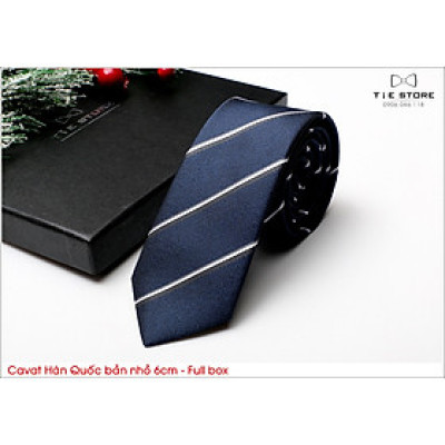 Cà Vạt Nam Bản nhỏ 6cm đen lông công - Cavat Hàn Quốc Cao Cấp Full box