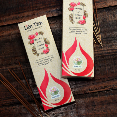 Nhang Sen Thuần Khiết Liên Tâm 20.5cm 160 cây - Ít khói, dịu nhẹ, 100% Đài sen thiên nhiên