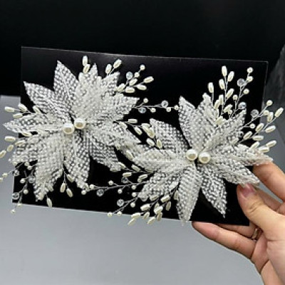 Cài tóc cô dâu hoa nhũ kết hạt trai mẫu cài tóc mới nhất