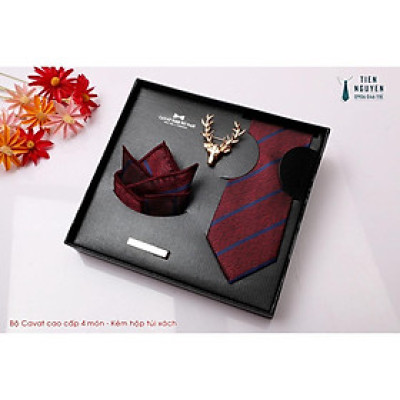 Cavat Bộ Cao Cấp Hàn Quốc 4 món Phụ Kiện - Full box kèm túi xách, đỏ kẻ