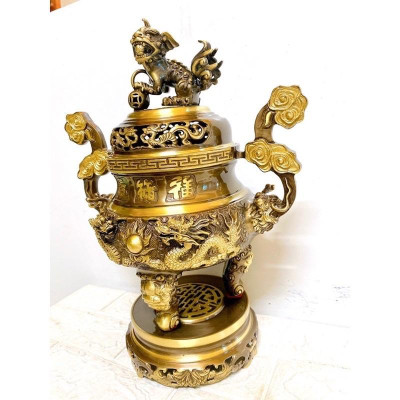 ĐỈNH ĐỒNG CAO 40 CM NẶNG 5.8 KG MÀU CẠO HOA VĂN NỔI CHẤT LIỆU BẰNG ĐỒNG