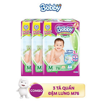 Combo 3 Tã quần Bobby Siêu thoáng đủ size M76/L68/XL62/XXL56