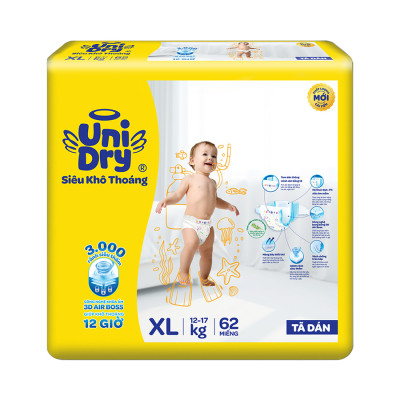 Tã dán em bé Siêu khô thoáng gói Super Jumbo Unidry G6X size XL-62 miếng