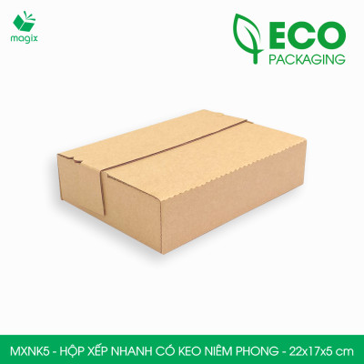MXNK5 - 22x17x5 cm - 100 hộp carton đóng hàng xếp nhanh có keo niêm phong - Hộp gói hàng, hộp quà