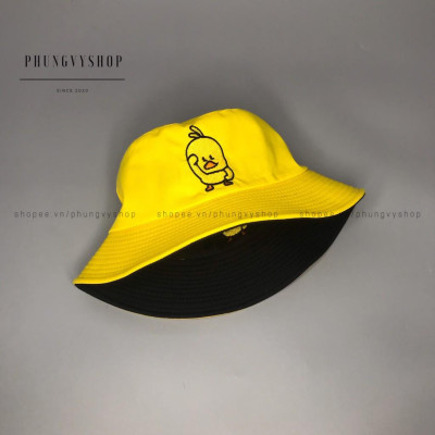  Mũ nón 2 mặt CHÚ VỊT NGỐ- nón bucket tai bèo vành - ĐEN-VÀNG