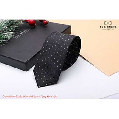 Cà Vạt Nam Bản nhỏ 6cm đen chấm bi - Cavat Hàn Quốc Cao Cấp Full box