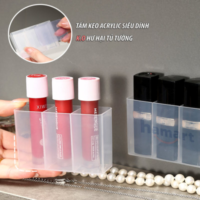 Khay Đựng Son Môi 3 Ngăn Dán Tường Hộp Nhỏ Trong Suốt Gắn Cánh Tủ Treo Đồ Trang Điểm Để Mỹ Phẩm