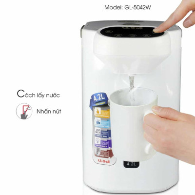 Bình Thuỷ Điện Gali GL-5042W Dung tích 4,2L nhỏ gọn, Thân bằng nhựa nguyên sinh cao cấp, lòng trong bằng Inox 304 dày chất lượng. Hàng chính hãng chất lượng cao bảo hành 24 tháng.