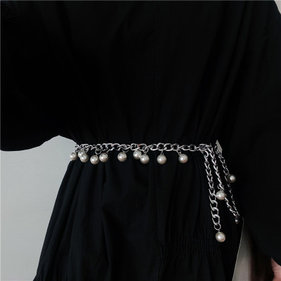 Thắt lưng ngọc trai mix quần jeans chuỗi đai xích đeo hông phối đồ đa phong cách nam nữ unisex cá tính nổi bật