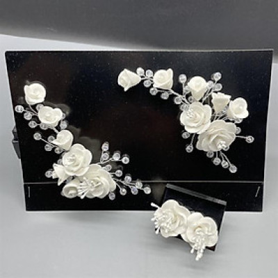 Cài tóc cô dâu hoa trắng kèm bông tai cùng bộ