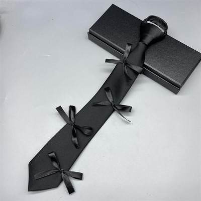 Cà vạt nữ sinh, cà vạt công sở đen đính nơ ruy băng 6x35cm