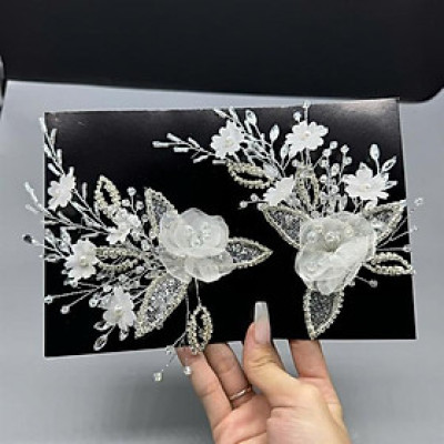 Cài tóc cô dâu thủ công mẫu hoa hồng đính cánh đá mới t9/2024